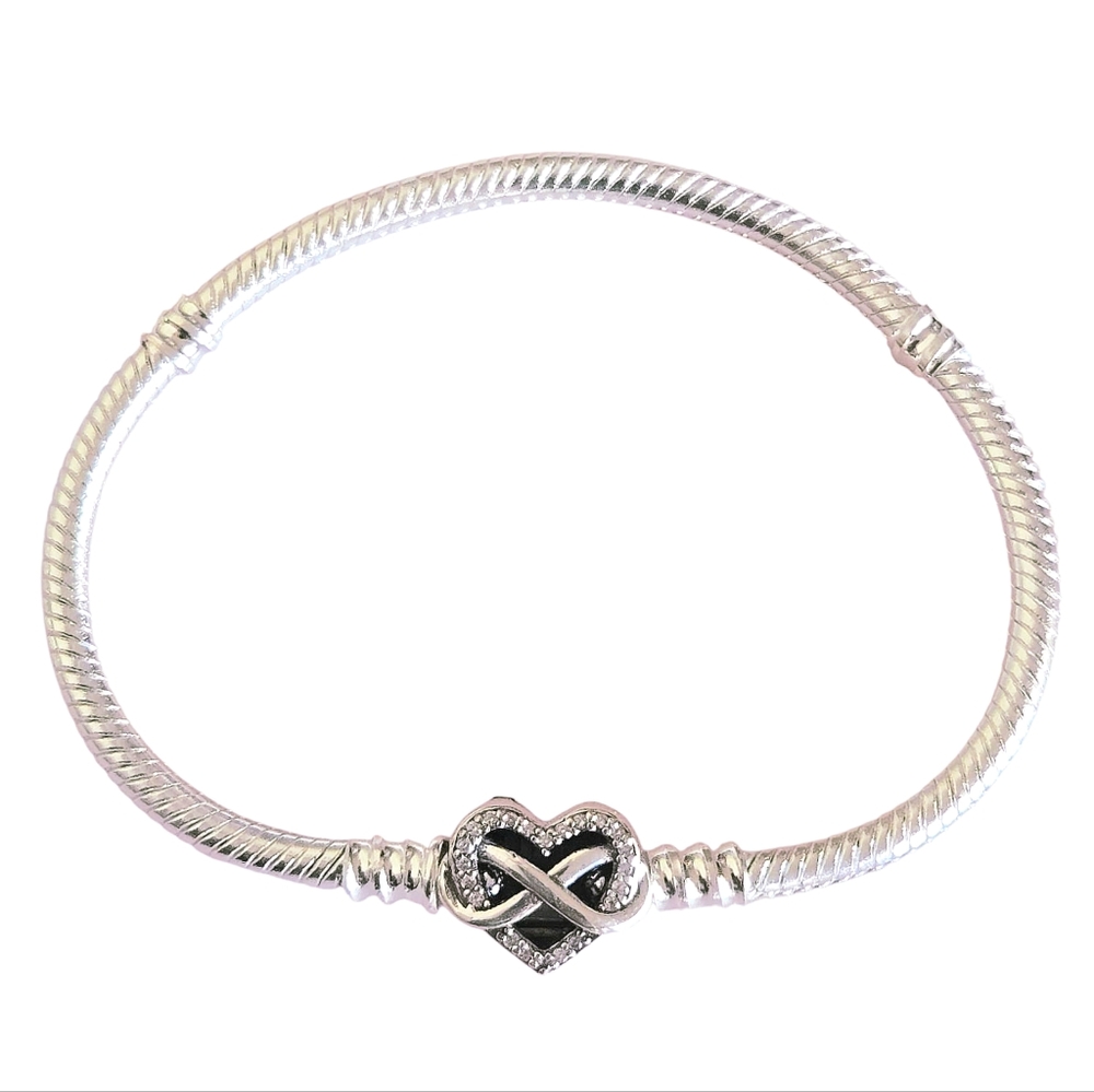 Silver 925 Smooth Snake Chain Charm Bracelet Infinity Heart Ball Clasp 6.75", 8"